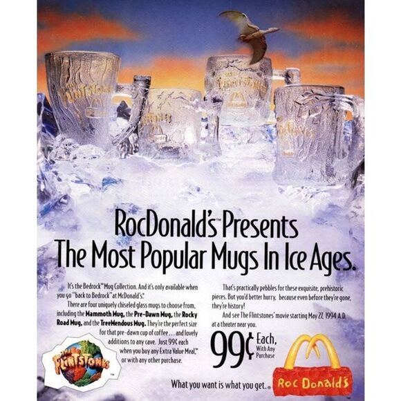 Set of 2 1983 McDonalds Flintstone Rocky Road Mugs - Picture 2 of 4